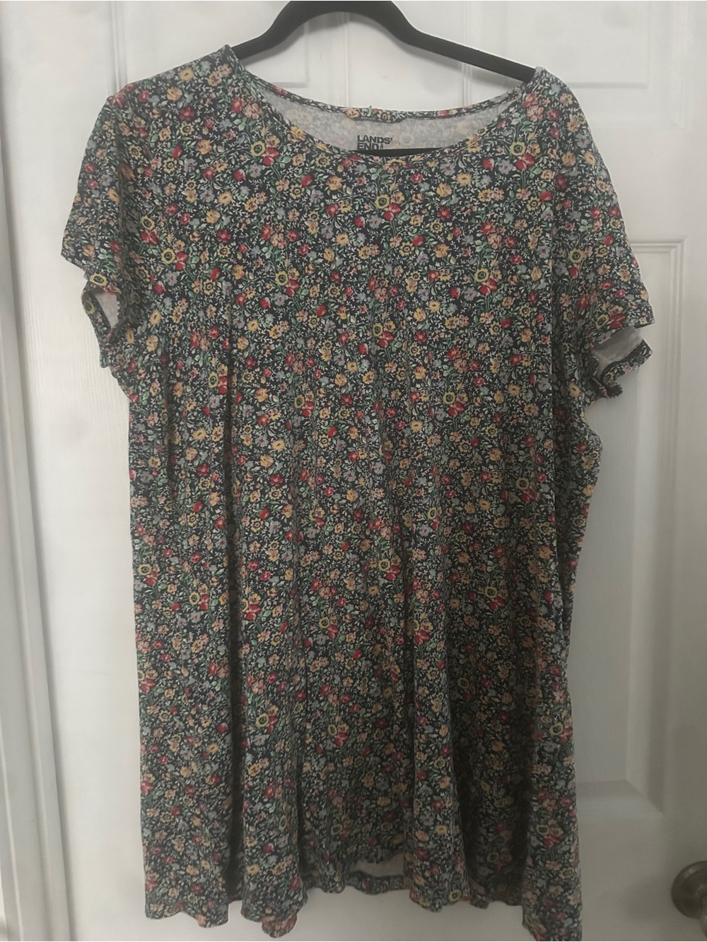 Lands' End Black Floral Scoop Neck Tunic